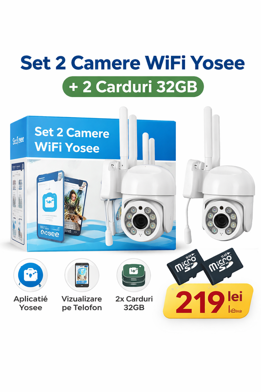 Set 2 camere WiFi Yosee cu 2 carduri 32GB